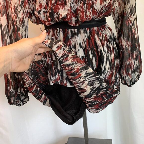 Max Studio red black tan LS dress Sz L - Picture 5 of 11